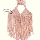 Forever 21  pink macrame fringe halter bikini crop top size small bohemian Photo 1