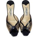 Jimmy Choo  Patent Leather Snakeskin Peep Toe Kitten Keel Sandals Black Size 38.5 Photo 0