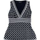 BCBGMAXAZRIA  Black & White Patterned Sequin Silk Cotton V-neck Tank Top Size XXS Photo 0