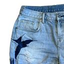 All Saints Women’s Sz 29 Bird Embroidered Light Wash Cotton Denim Cuffed Shorts Photo 3