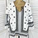 Soho  New York & Comp Boho Fringe Hem Floral Popover Shirt White Black Large Photo 0