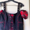 Tripp NYC Top Gothic Tartan Lace Off-Shoulder Y2K Corset Black Red Plaid XL GUC Photo 3