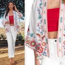 Johnny Was  Sicilia Cropped Linen Kimono Jacket Floral Embroidery Size XS Photo 2