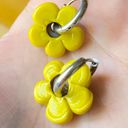 Handmade artisan chunky flower glass beads simple cute chic boho hoop earrings💐🩵 Photo 1