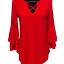 Joseph Ribkoff  Red Tiered Bell Sleeve Blouse Size 4 Photo 1