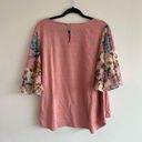 Umgee  1XL Pink Linen Floral Sleeve Bouse Photo 1