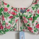 Hill House NWT  Home Puff Sleeve Floral Bow Crop Top in White/Pink Photo 4