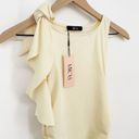Micas NEW  Ruffled Hem Slit Maxi Dress Stretch Bodycon in Cream Small Photo 2
