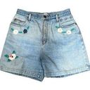 Vintage Embroidered Denim Shorts 90s AJ Brandon Size 13/14‎ Retro Hippie Y2K Blue Photo 0