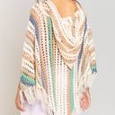 POL Bikini cover up crochet style fringe hoodie stripe cream multi green sweater Photo 3