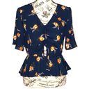 Nine Britton  SMALL Floral Front Scrunch Tie Keyhole Stomach Flair Hip Blouse Photo 2