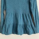 Garnet Hill  Womens Lace Knit Teal Sheer Top Overlay Size XS Long Sleeve Tiered Photo 3