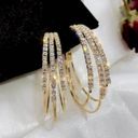 14K Gold Plated CZ Diamond Open Hoop Earrings for Women Photo 1