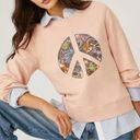 Anthropologie Sweatshirt Peace Graphic Pullover Sweater Embroidered Pink S Photo 0