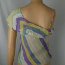 Tracy Reese  One Shoulder Ruffle Silk Crepe Sleeveless Abstract Blouse Tank Top Photo 8