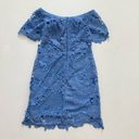 Mimi Chica  Dress Blue Lace Crochet Off Shoulder Short Sleeve Mini Dress Medium Photo 5
