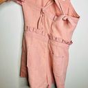 Saylor 100% Linen Romper SMALL Pink Square Neck Ruffle Tie Waist Feminine Woven Photo 6