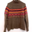 Lou & grey LOU GREY LOFT Fair Isle Sweater Brown Multi Nordic Nylon Wool Turtleneck Medium Photo 2