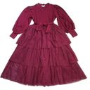 Krass&co NWT Ivy City . Cosette Midi in Wine Tiered Tulle Skirt Fit & Flare Dress M Photo 1