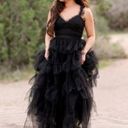 Betsy and Adam  Tiered Ruffle Tulle Gown in Black Size US 6 Photo 3