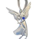 American Vintage Birthstone Pewter Angel BROOCH PIN Ornament Pendant September Sapphire Crystal Photo 4