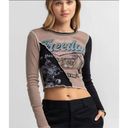 Full Tilt Split Moto Babydoll Crop Top Photo 0