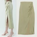 Oak + Fort Satin Midi Slip Skirt High Waisted Front Slit Bias Cut Elm Sage Green Photo 1