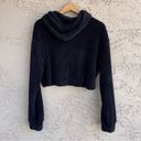 FAVLUX Women’s Plain Black Fuzzy Cozy Comfy Teddy Pullover Cropped Hoodie Large Photo 2