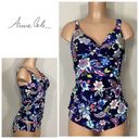 Anne cole NEW.  twist front underwire floral print tankini set. 36DD-cup/L-bottom Photo 10