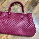 Lulu Dharma Burgundy Woven Tote Weekender Travel Bag Vegan Leather Red Photo 11