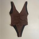 Kittenish  Brown Black Trim One Piece Cheeky Bathing Suit Monokini Size Small Photo 4