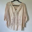 Nine West  Vintage American Western Embroidered Floral Henley Blouse size Medium Photo 0