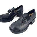 American Eagle  Footgear Leather Platform Chunky Heel Loafer Shoes Black Size 7M Photo 0