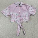 VTG 90s Gitano Womens Top M Pink Gray Floral Strip Button Up Crop Tie Western Size M Photo 0