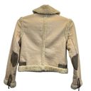 Bernardo Ashley B  Faux Fu Jacket Cream Size M Cropped Sherpa Elbow Patch Zippers Photo 3