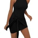 Halara NEW  Round Neck Sleeveless Tie Front Bodycon Mini Casual Black Dress XS Photo 0