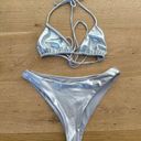 Meshki  - Bambi Triangle Halter Bikini Top & Cheeky Bottoms in Silver Photo 0