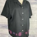 kim rogers  Linen Shirt Womens PL Floral Embroidery Short Sleeve Button Down Photo 0