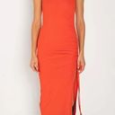 The Range  Alloy Rib Cinched Bodycon Midi Dress Fuego Red Orange Womens Medium Photo 3