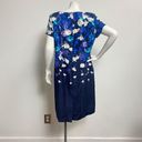 Talbots  Womens 14 Blue Floral Cotton Blend Short Sleeve Knee Shift Dress Photo 4