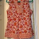 Sigrid Olsen  Orange/Pink Floral embroidered sleeveless blouse top size medium Photo 0