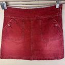 prAna  Women's Red Corduroy Boho Mini Skirt Size 8 Casual with Pockets Grunge Photo 0