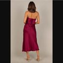 Petal and Pup  Vienna Strapless Berry Satin Ruffle Side Slit Midi Dress XS Photo 5