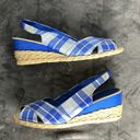 Ralph Lauren Lauren  Womens CAMARA Blue Plaid Wedge Slingback Sandals Size 10 B Photo 0