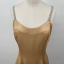 Jessica McClintock Vintage 90s  Satin Mini Dress Flower Beaded Straps Champagne 6 Photo 2