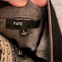 FATE. Women Large Sweater Cardigan Suede Lined Black Gray Angora wool Open Front Photo 6