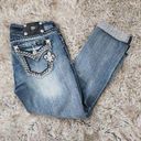 Miss Me  Style JE5380EP Easy Capri Silver Fleur De Lis Jeans Medium Wash Size 26 Photo 0