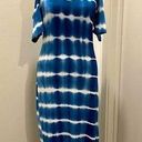 Caution to the Wind  Blue & White Tie Dye Off-the-Shoulder Fitted Maxi Dress - M Photo 0