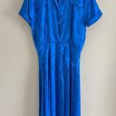 Vintage Blue  embossed satin feel pleated retro 80s maxi dress Photo 2