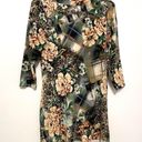 Alberto Makali  Green Cream Leopard Cheetah Animal Floral Plaid 3/4 Sleeve Tunic Photo 8